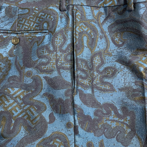 E. TAUTZ Size 32 Blue Navy Jacquard Wool Silk Tapered Dress Pants