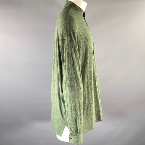 ACNE STUDIOS Size S Green Swirl Cotton Blend Band Collar Long Sleeve Shirt