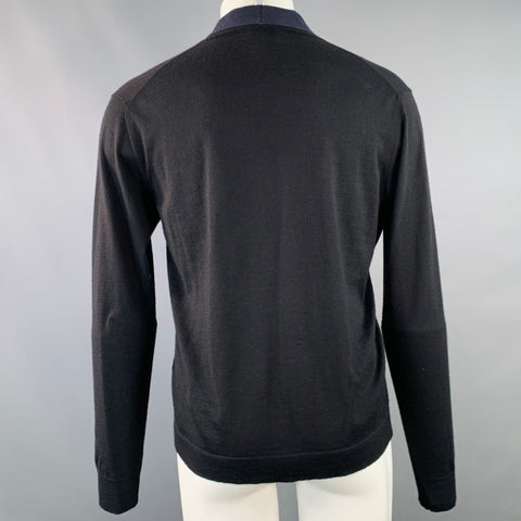 JIL SANDER Size M Black Navy Knit Cashmere Silk Shawl Collar Cardigan