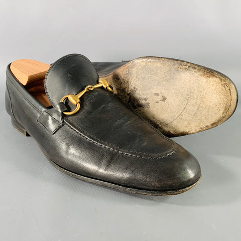 GUCCI Size 9.5 Black Gold Horsebit Leather Loafers