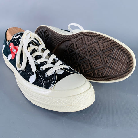 CONVERSE Size 10 Black White Red Dots Canvas Sneakers