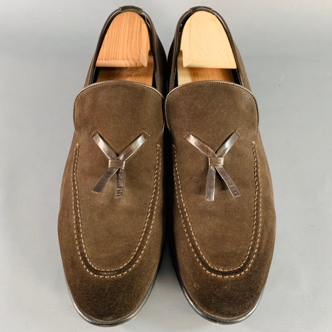 GUCCI Size 10 Chocolate Brown Suede Tassels Loafers