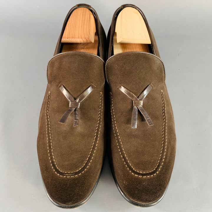 GUCCI Size 10 Chocolate Brown Suede Tassels Loafers