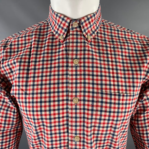 RICHARD FISCHER Size M Red White Blue Checkered Cotton Blend Long Sleeve Shirt