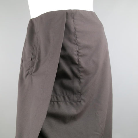 DROZDZIK Size 6 Black Pleated Wool Sheer Fishtail Pencil Skirt