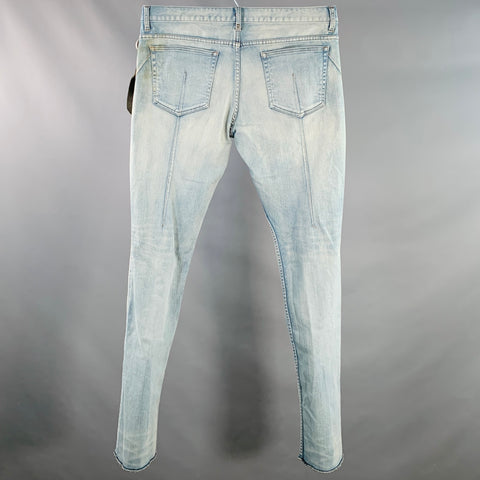 SEIGEKI Jean délavé bleu en coton mélangé, taille 34, bords bruts