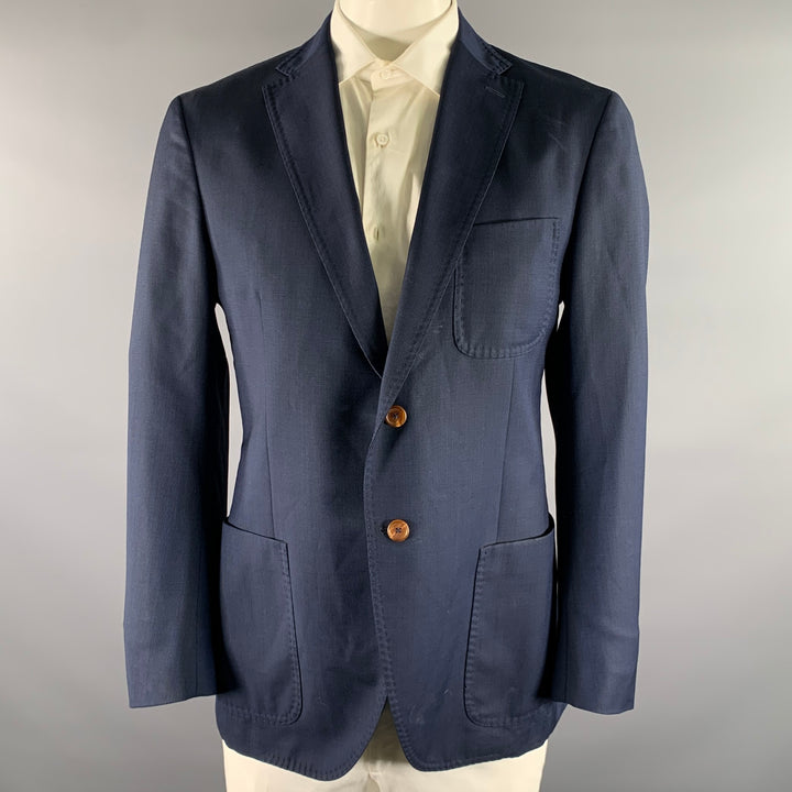 LUCIANO BARBERA Chest Size 44 Navy Basketweave Wool Blend Sport Coat