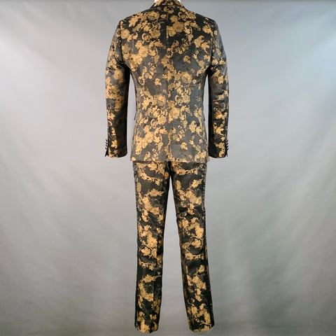 PAISLEY & GRAY Size 40 Regular Black Tan Floral Polyester Jacquard Slim Fit Suit