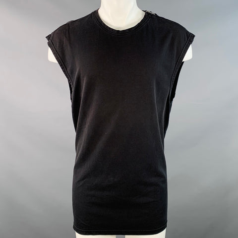 ALEXANDER WANG Size M Black Cotton Zipper Crew Neck T-shirt