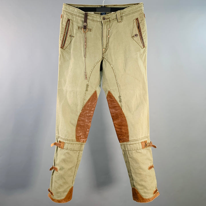 POLO by RALPH LAUREN Size 32 Olive Brown Linen Blend Jodhpurs Zip Fly Casual Pants