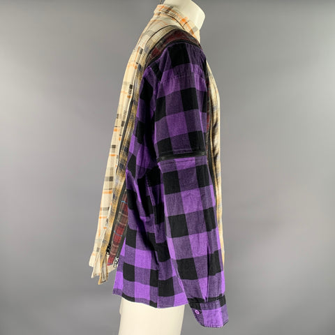 REBUILD by NEEDLES Size M White Purple Plaid Cotton Long Sleeve Shirt