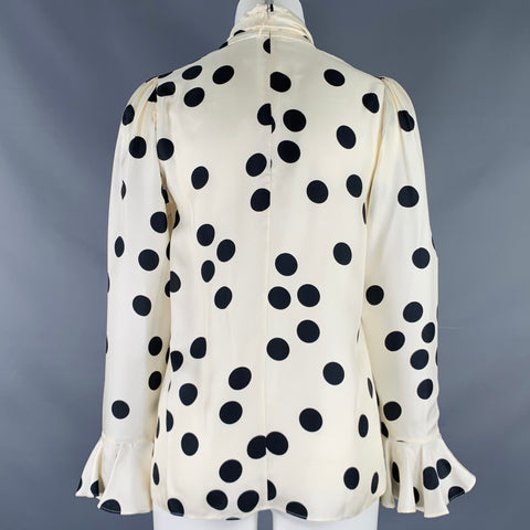 ZIMMERMANN Size S Beige Black Silk Polka Dot Bow Blouse
