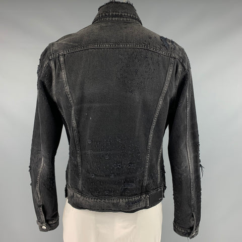 AMIRI Taille XL Veste camionneur en coton en détresse gris noir