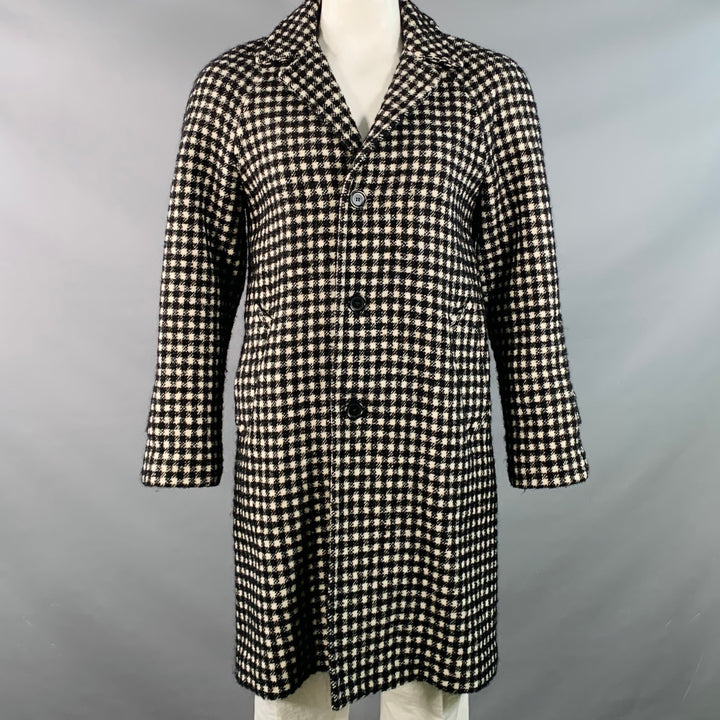 SANDRO Size L Black White Checkered Wool Blend Buttoned Coat