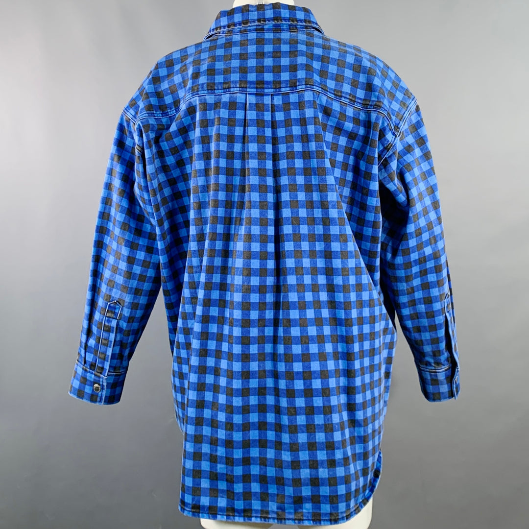 ALEXANDER WANG Size S Blue Black Checkered Cotton Oversized Shirt Jacket