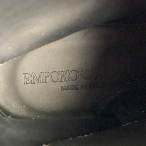 EMPORIO ARMANI Size 10 Black Distressed Leather Lace-Up Boots