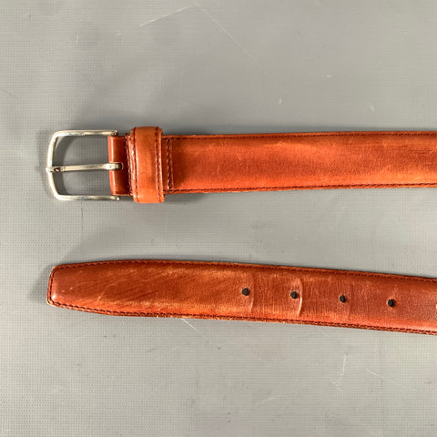 LONGHI Size 38 Brown Mahagony Crackled Leather Belt