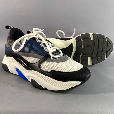 DIOR Size 10 Blue Multi Color Mixed Fabrics Low Top Lace Up Shoes
