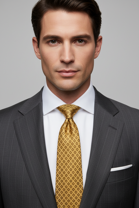ERMENEGILDO ZEGNA Yellow Mustard Abstract Silk Tie