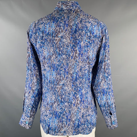 BILLIONAIRE COUTURE Size XL Blue Black White Snake Silk Long Sleeve Shirt