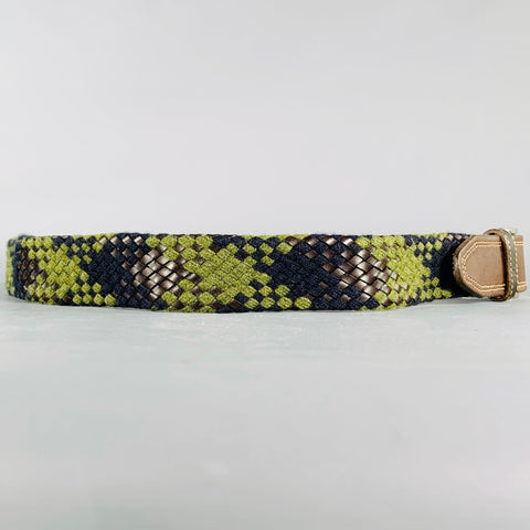 MARTIN DINGMAN Size 40 Green Navy Black Woven Rayon Leather Belt