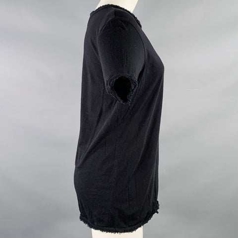 LANVIN Size M Black Cotton Silk Raw Edge T-Shirt