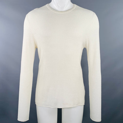 BILLY REID Size M Off White Waffle Knit Cotton Cashmere Long Sleeve T-shirt