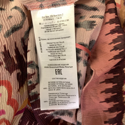 ETRO Size 12 Pink Silk Paisley Ruffle Dress