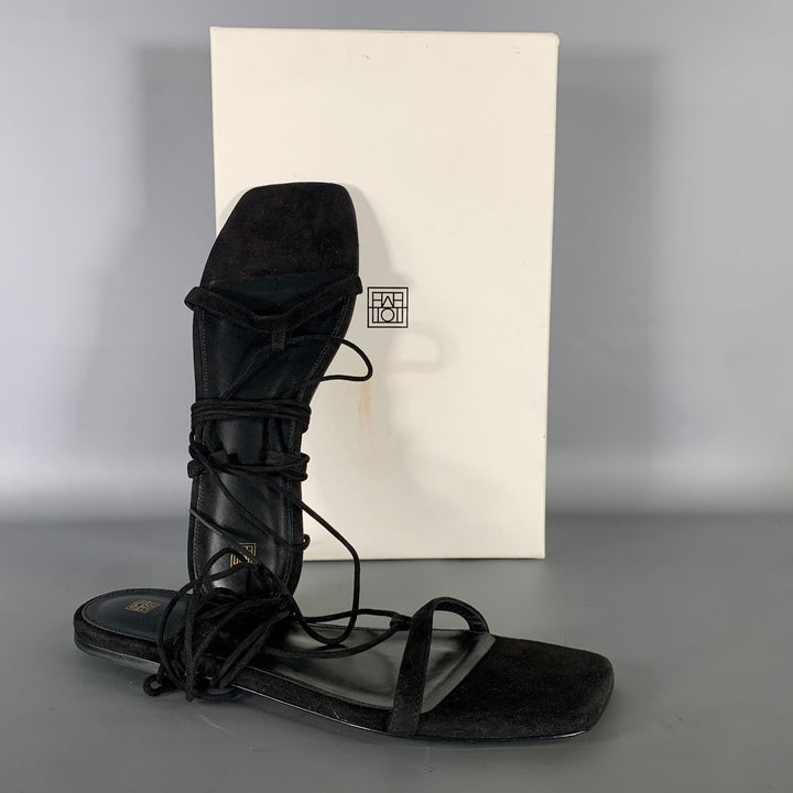 TOTEME Size 7.5 Black Leather Suede Strappy Sandals