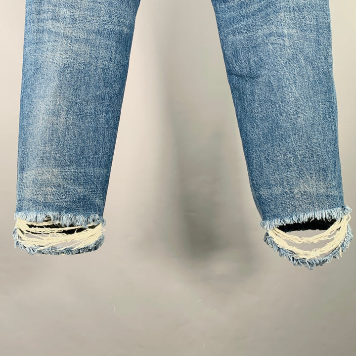 BALENCIAGA Size 31 Indigo Wash Denim Distressed Button Fly Jeans