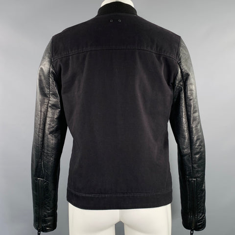 ALEXANDER WANG Size S Black Mixed Fabrics Cotton Lamb Leather Varsity Jacket