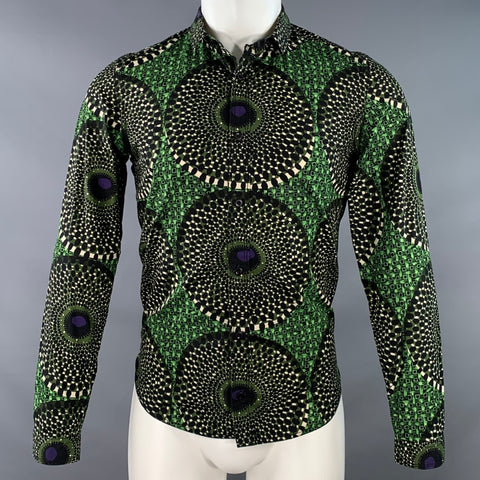 BURBERRY PRORSUM Size S Green Black Geometric Graphic Cotton Long Sleeve Shirt