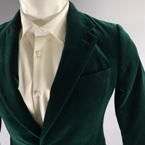 DRIES VAN NOTEN Size 36 Green Emerald Velvet Cotton Sport Coat