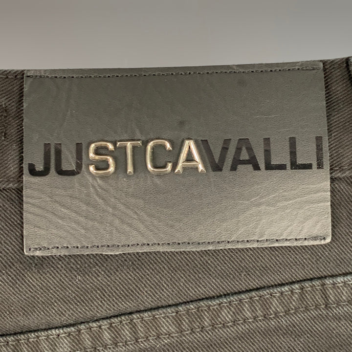 JUST CAVALLI Size 26 Black Silver Cotton Blend Denim Studded Button Fly Jeans