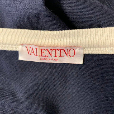 VALENTINO Size XL Navy White Logo Cotton Crew Neck T Shirt