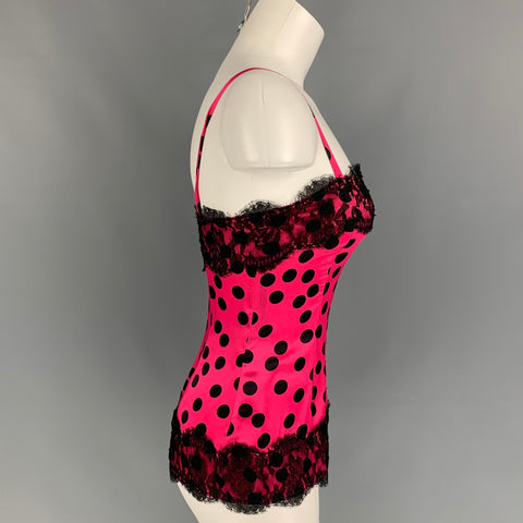 D&amp;G by DOLCE &amp; GABBANA Top casual de lunares de seda negro fucsia talla 2