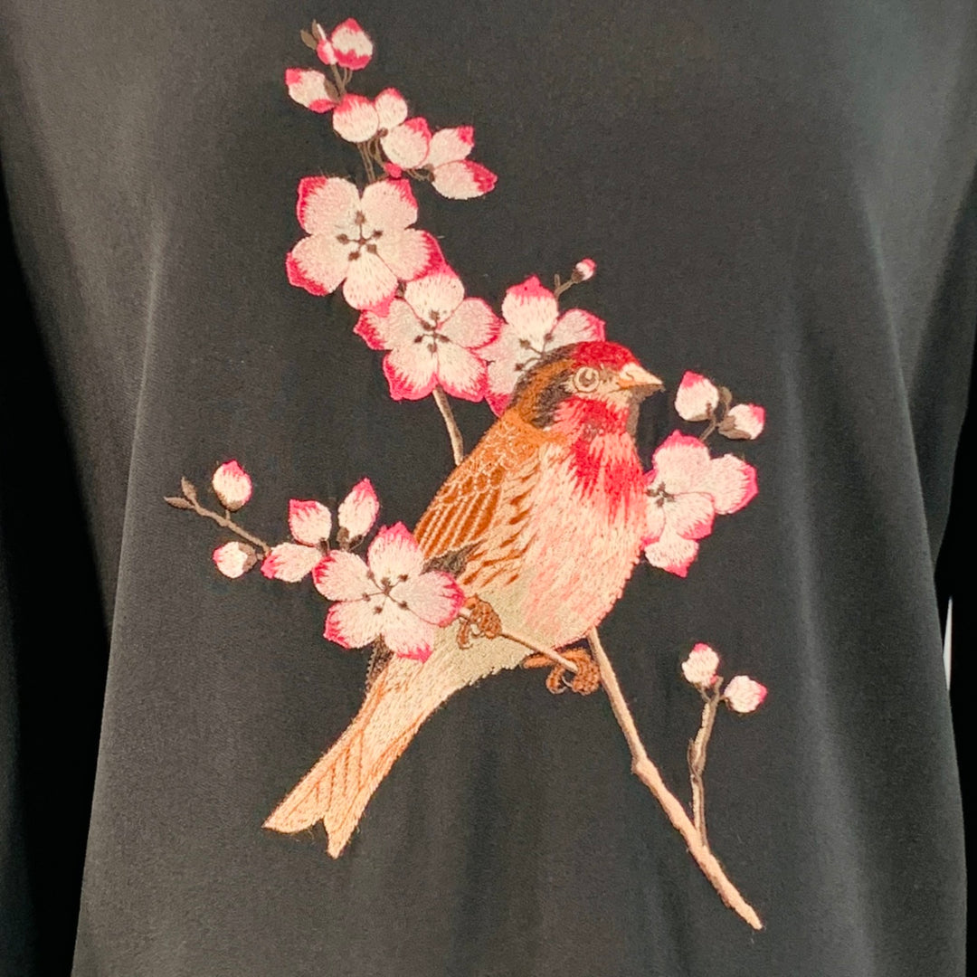 STELLA McCARTNEY Size 4 Black Pink Viscose Blend Embroidered Bird Pullover