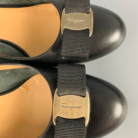 SALVATORE FERRAGAMO Size 7 Black Leather Bow Kitten Heels