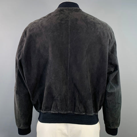 BALLY Size 42 Black Suede Leather Reversible Bomber Jacket