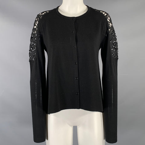 DOROTHEE SCHUMACHER Size 2 Black Virgin Wool Lace Panel Cardigan