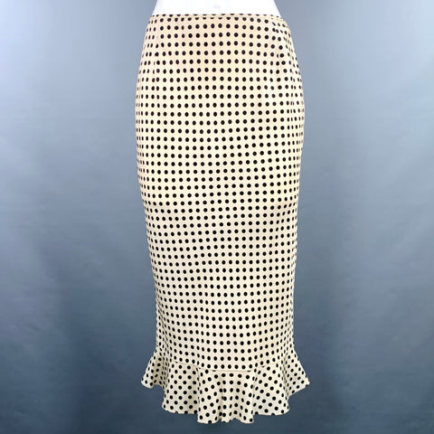 TULEH Size S Beige Black Silk Polka Dot Ruffle Skirt