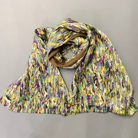 DRIES VAN NOTEN Green Beige Multi Color Beaded Silk Wool Scarf Shawl