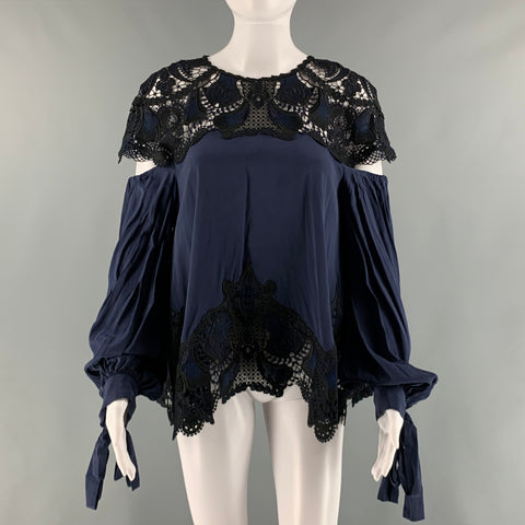 JONATHAN SIMKHAI Talla XS Top informal extragrande con encaje de seda negro marino