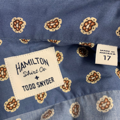 TODD SNYDER Size XL Blue Beige Abstract Paisley Cotton Long Sleeve Shirt