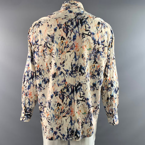 ROBERT GRAHAM Size XL White Multi Color Abstract Cotton Long Sleeve Shirt