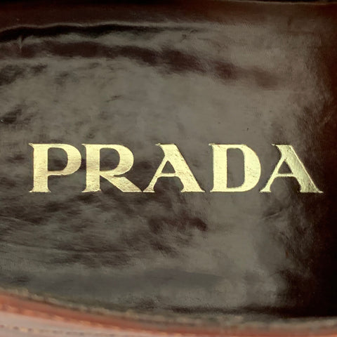 PRADA Size 10 Brown Leather Derby Lace-Up Shoes