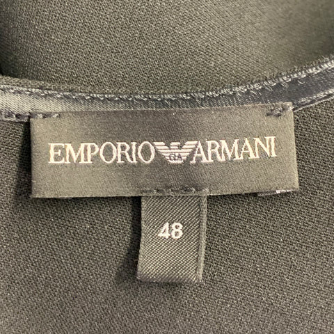 EMPORIO ARMANI Size 12 Black Polyester Blend Pleated Short Sleeve V-Neck Dress