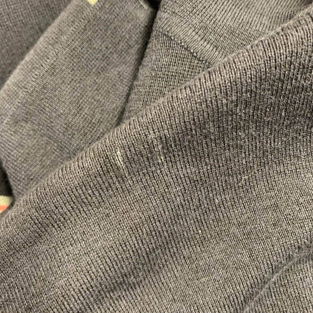 LANVIN Size M Navy Grey Pink Stripe Merino Wool Cotton Knit Long Sleeve Shirt