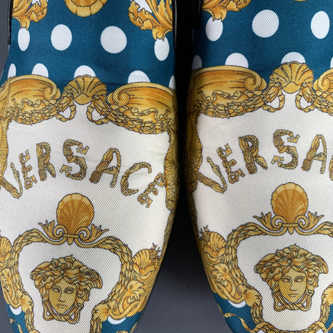 VERSACE Size 11 Green Gold Twill Baroque Slip On Loafers
