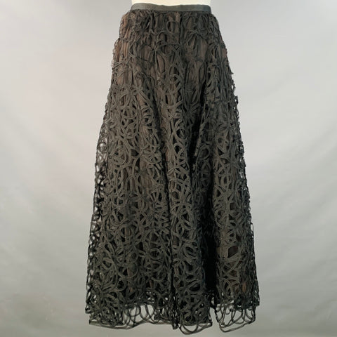 CEIL CHAPMAN Vintage 1950s Size S Black Brown Tulle Textured Side Zipper Maxi Skirt
